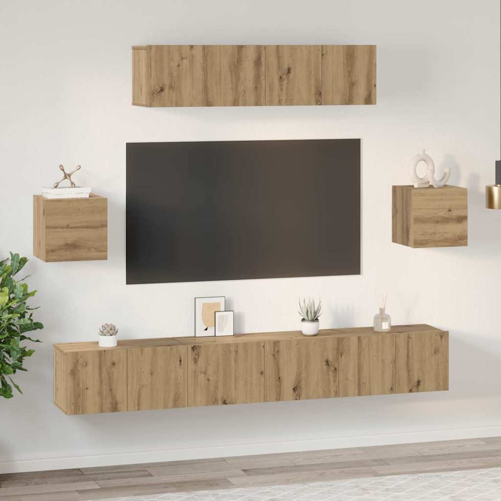 vidaXL Zestaw szafek RTV Montowane na ścianie 7 pcs Dąb rzemieślniczy