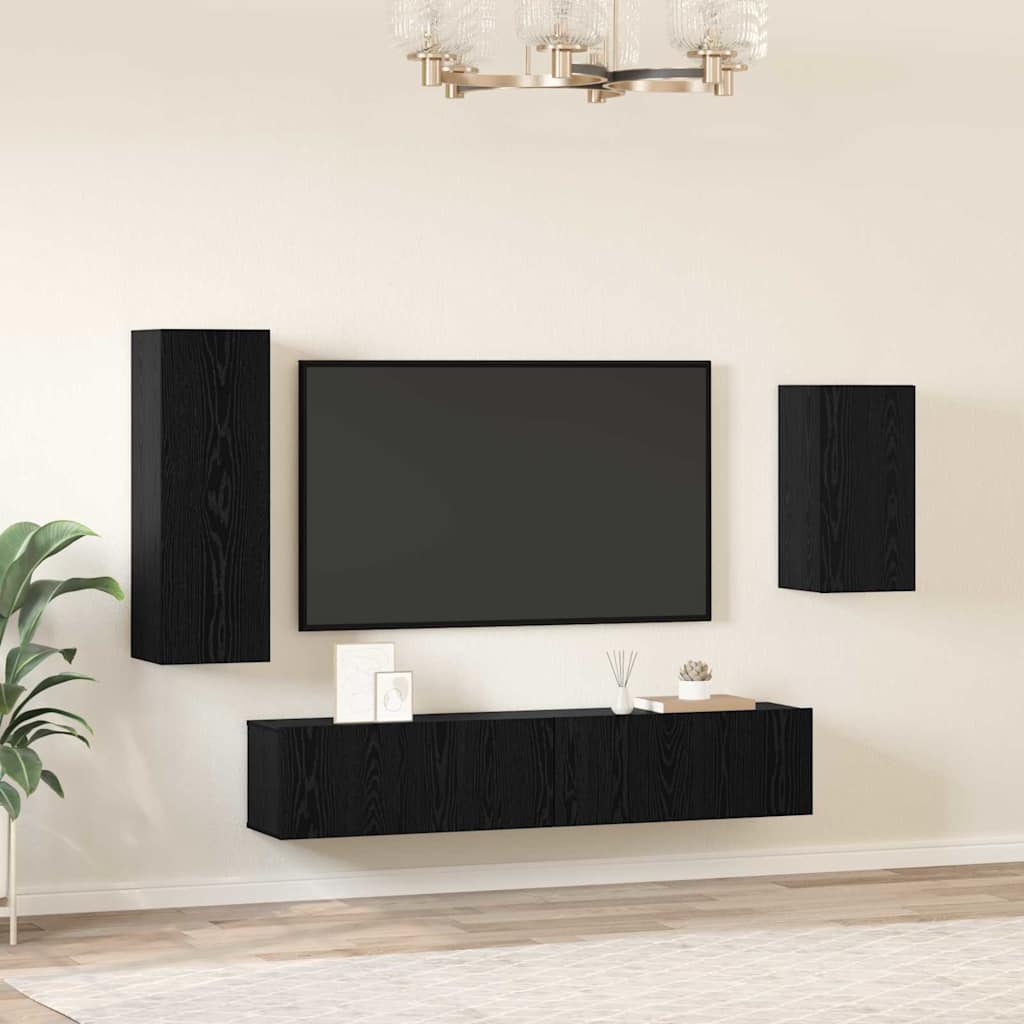 vidaXL Zestaw szafek RTV 4 pcs Czarny Dąb Materiał drewnopochodny