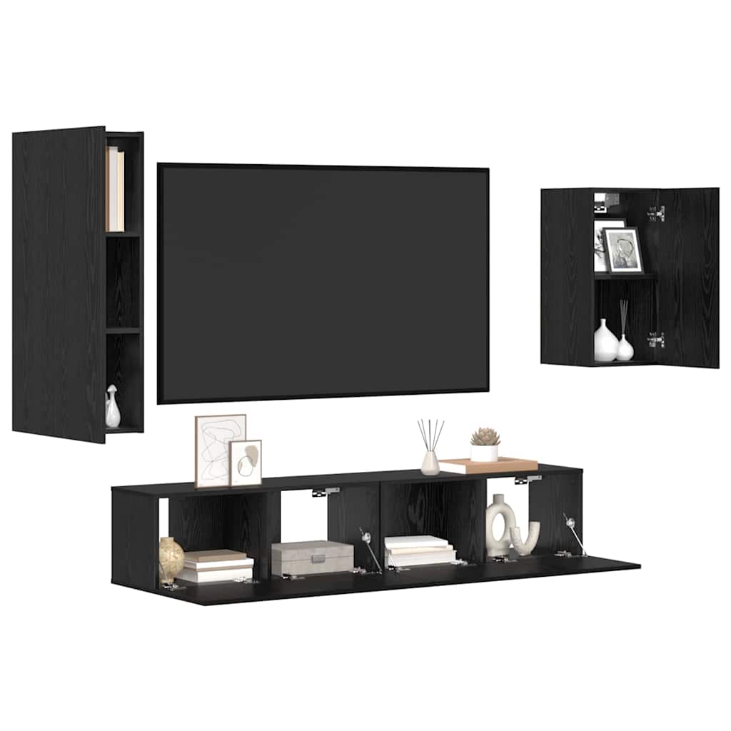 vidaXL Zestaw szafek RTV 4 pcs Czarny Dąb Materiał drewnopochodny