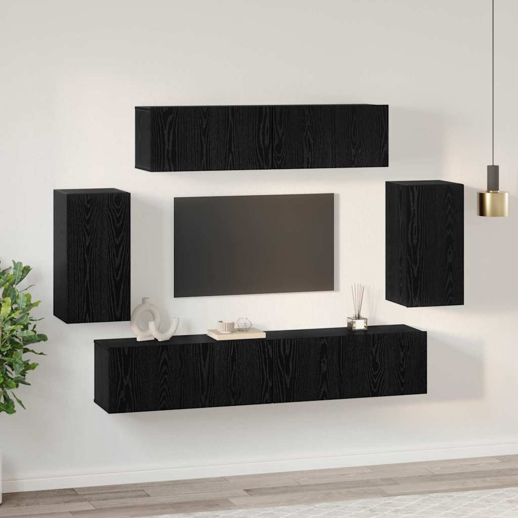vidaXL Zestaw szafek RTV 6 pcs Czarny Dąb Materiał drewnopochodny