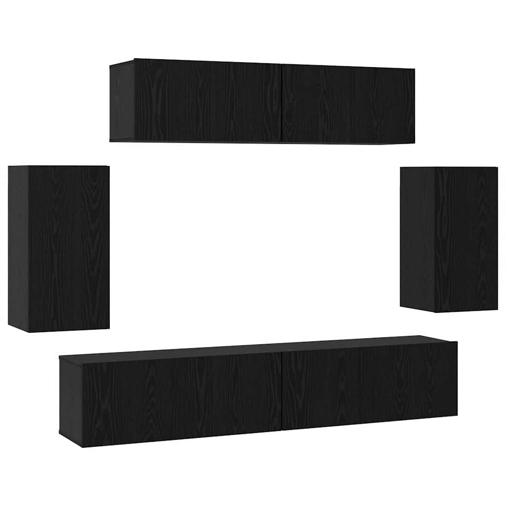 vidaXL Zestaw szafek RTV 6 pcs Czarny Dąb Materiał drewnopochodny