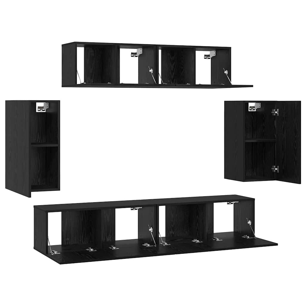 vidaXL Zestaw szafek RTV 6 pcs Czarny Dąb Materiał drewnopochodny