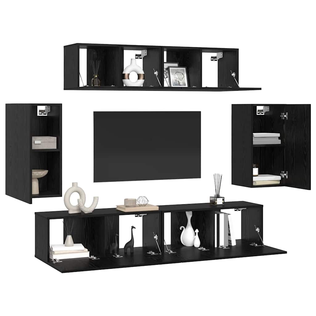 vidaXL Zestaw szafek RTV 6 pcs Czarny Dąb Materiał drewnopochodny