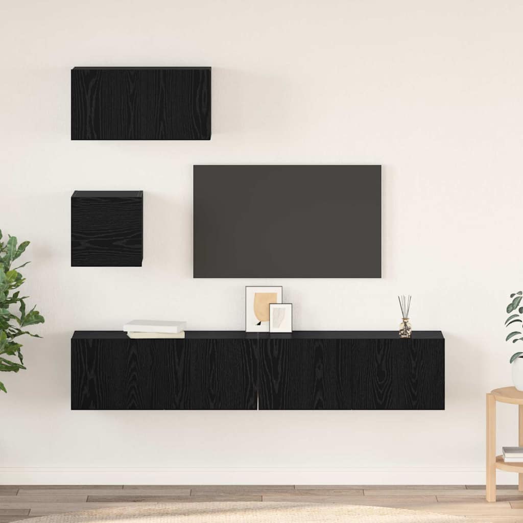 vidaXL Zestaw szafek RTV 4 pcs Czarny Dąb Materiał drewnopochodny