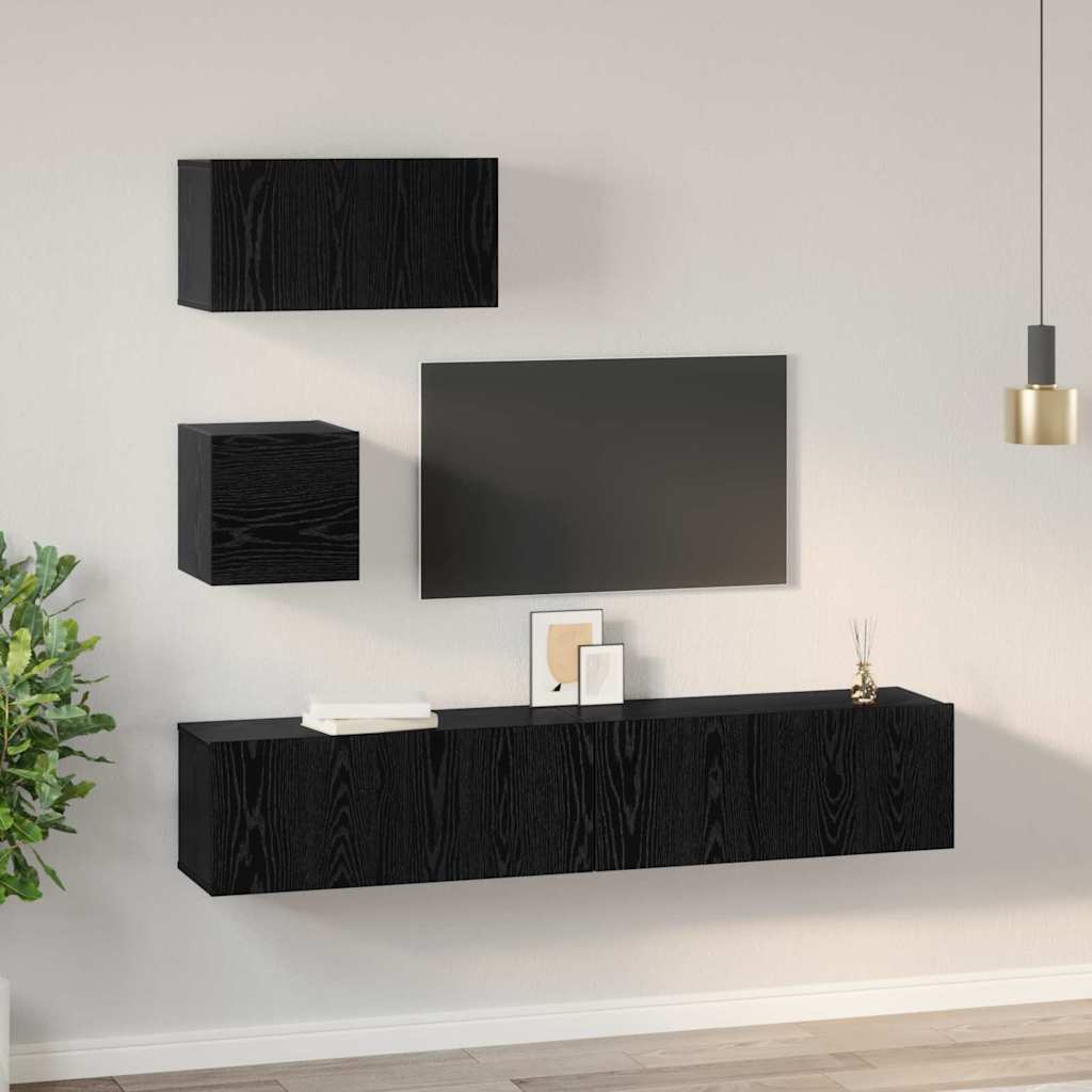 vidaXL Zestaw szafek RTV 4 pcs Czarny Dąb Materiał drewnopochodny