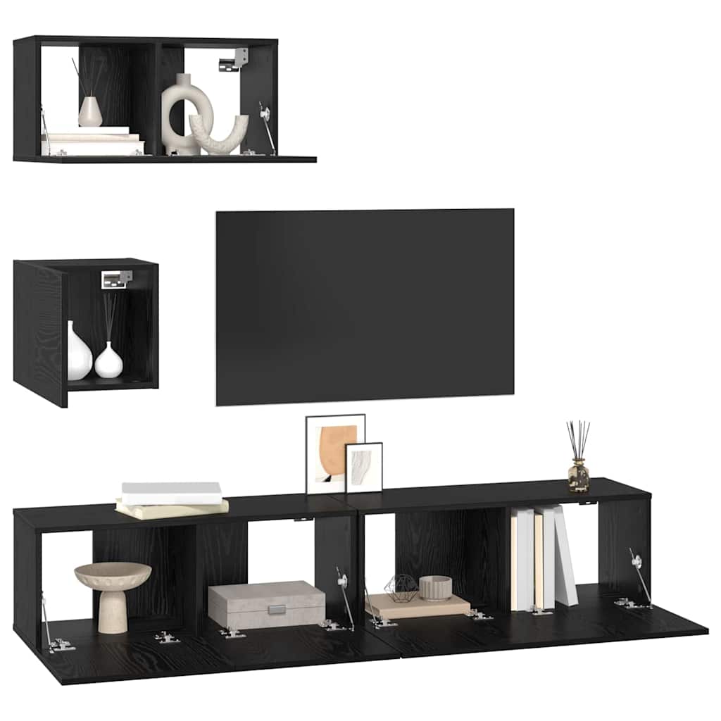 vidaXL Zestaw szafek RTV 4 pcs Czarny Dąb Materiał drewnopochodny