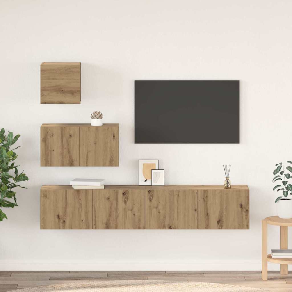 vidaXL Zestaw szafek RTV Montowane na ścianie 4 pcs Dąb rzemieślniczy