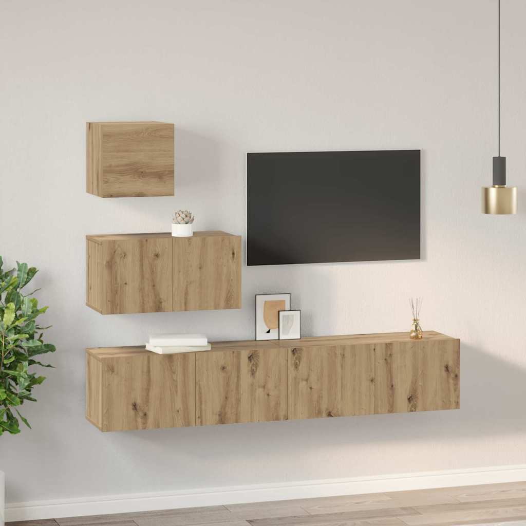 vidaXL Zestaw szafek RTV Montowane na ścianie 4 pcs Dąb rzemieślniczy