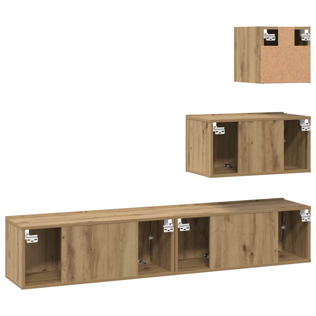 vidaXL Zestaw szafek RTV Montowane na ścianie 4 pcs Dąb rzemieślniczy