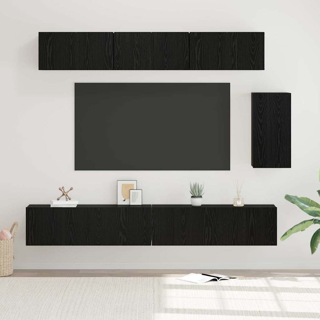vidaXL Zestaw szafek RTV 6 pcs Czarny Dąb Materiał drewnopochodny