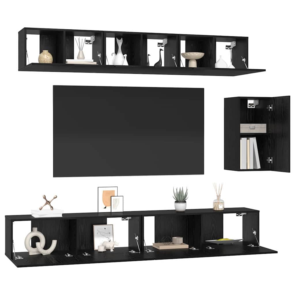 vidaXL Zestaw szafek RTV 6 pcs Czarny Dąb Materiał drewnopochodny