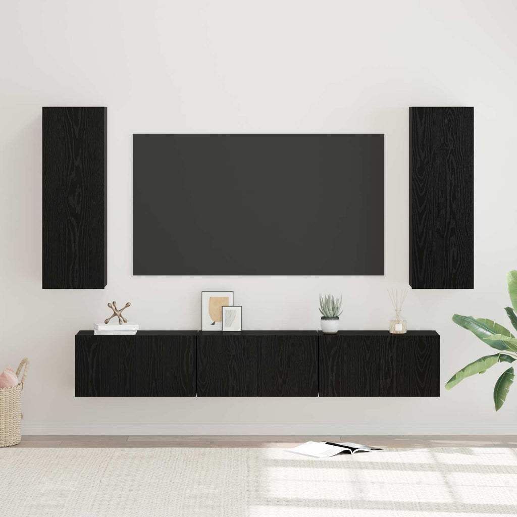 vidaXL Zestaw szafek RTV 5 pcs Czarny Dąb Materiał drewnopochodny
