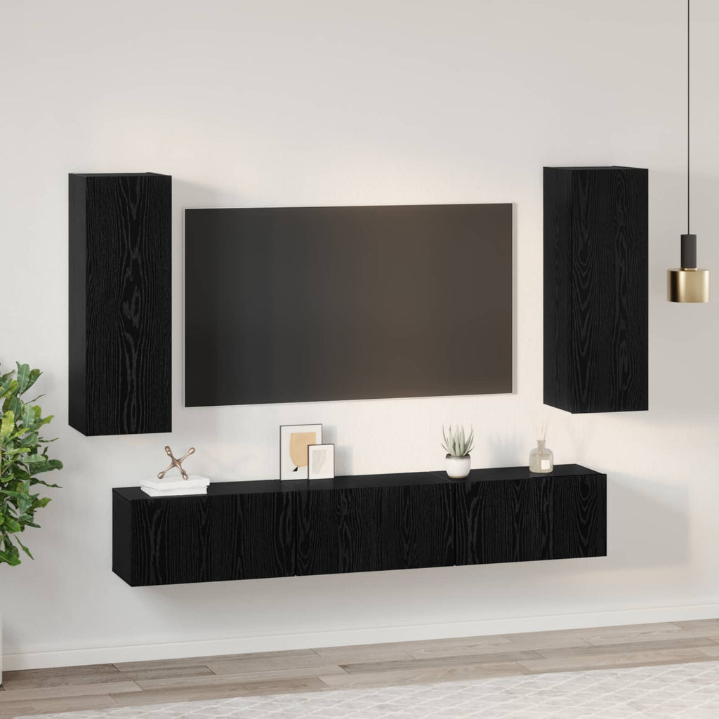 vidaXL Zestaw szafek RTV 5 pcs Czarny Dąb Materiał drewnopochodny