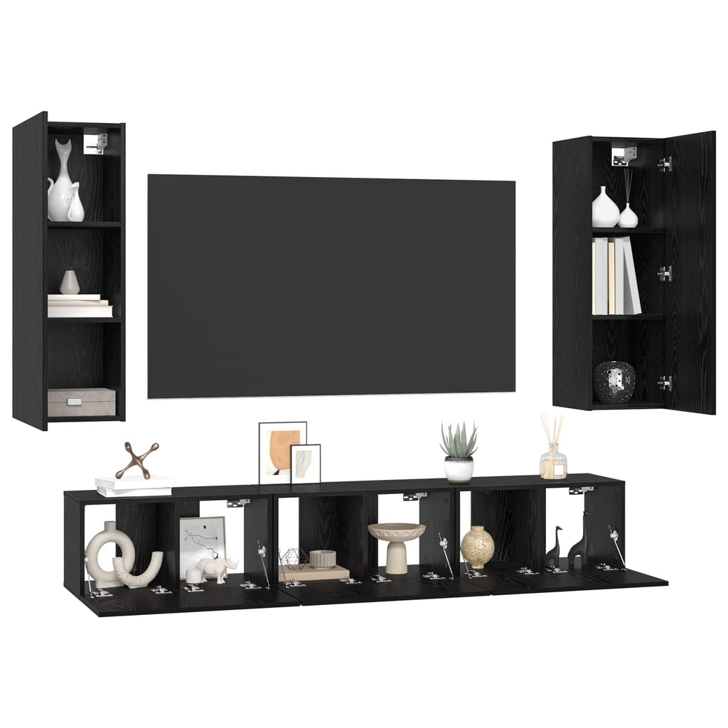 vidaXL Zestaw szafek RTV 5 pcs Czarny Dąb Materiał drewnopochodny
