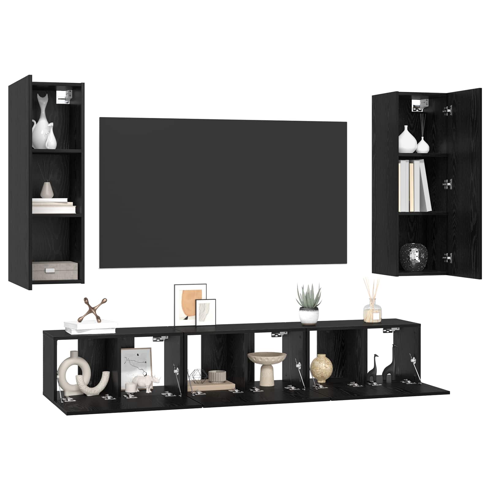 vidaXL Zestaw szafek RTV 5 pcs Czarny Dąb Materiał drewnopochodny