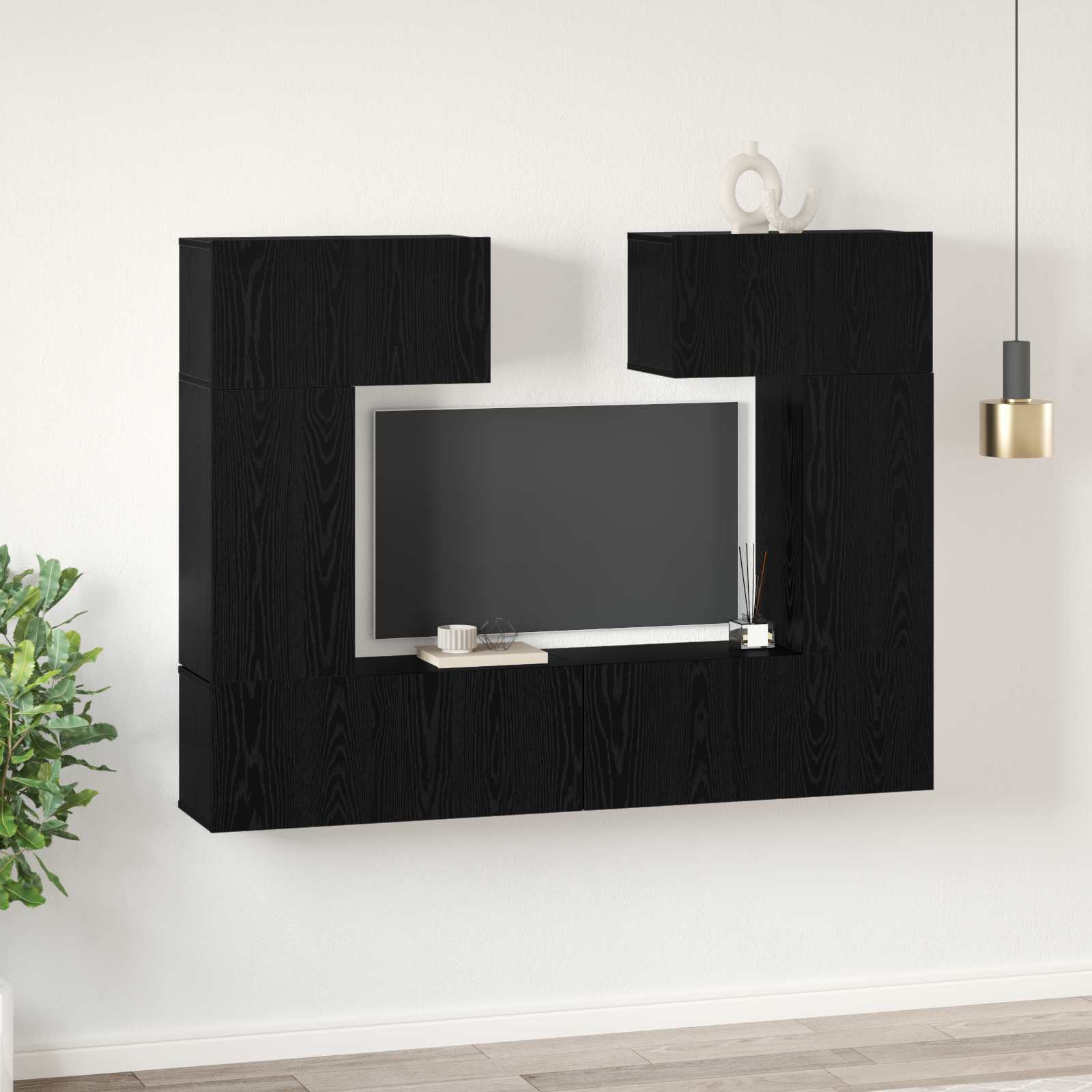 vidaXL Zestaw szafek RTV 6 pcs Czarny Dąb Materiał drewnopochodny