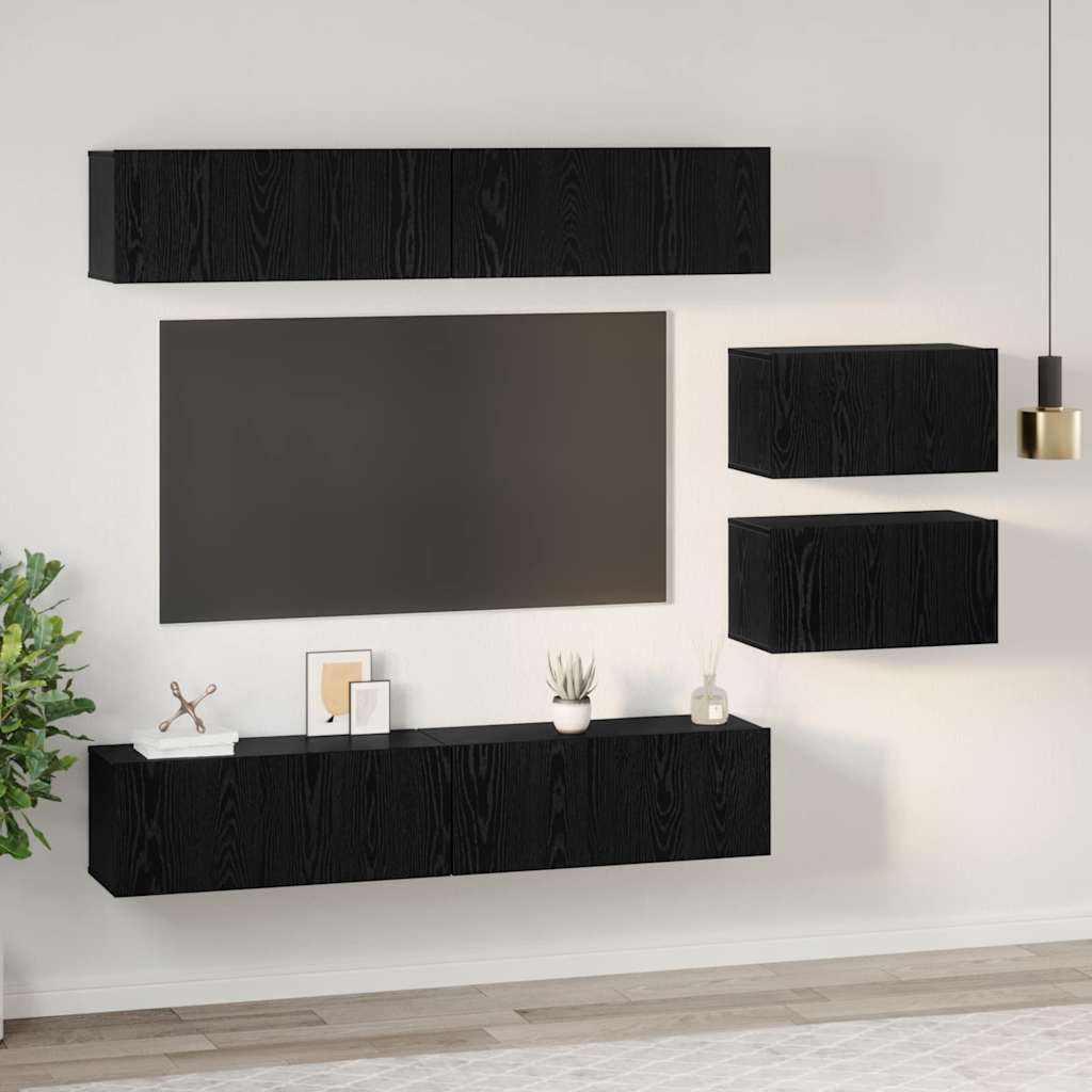 vidaXL Zestaw szafek RTV 6 pcs Czarny Dąb Materiał drewnopochodny