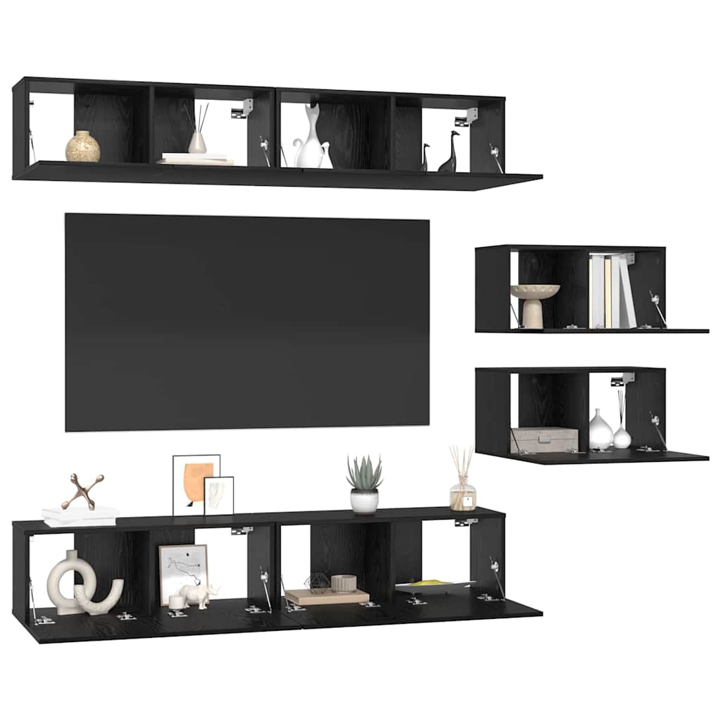 vidaXL Zestaw szafek RTV 6 pcs Czarny Dąb Materiał drewnopochodny