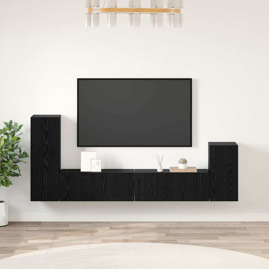 vidaXL Szafka na Telewizor na Ścianę 3 pcs Czarny Dąb