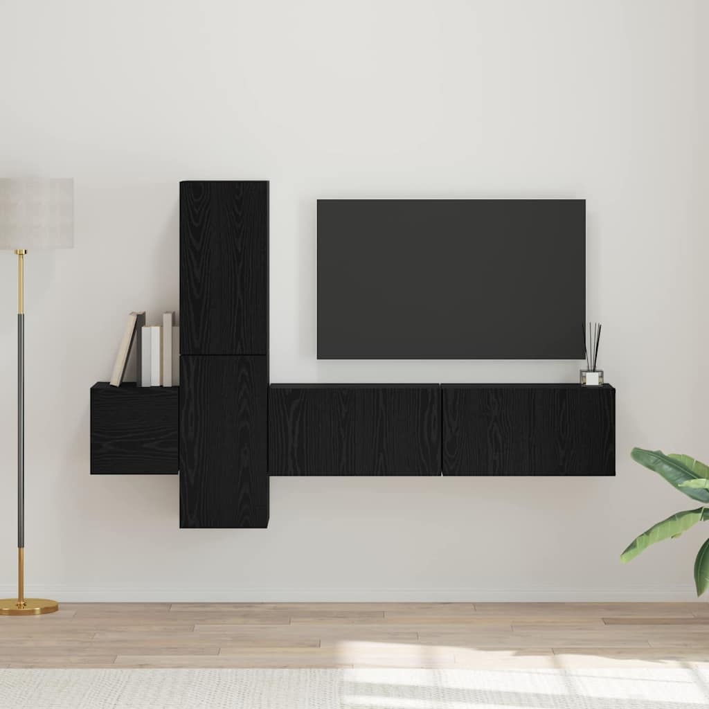 vidaXL Zestaw szafek RTV 5 pcs Czarny Dąb Materiał drewnopochodny