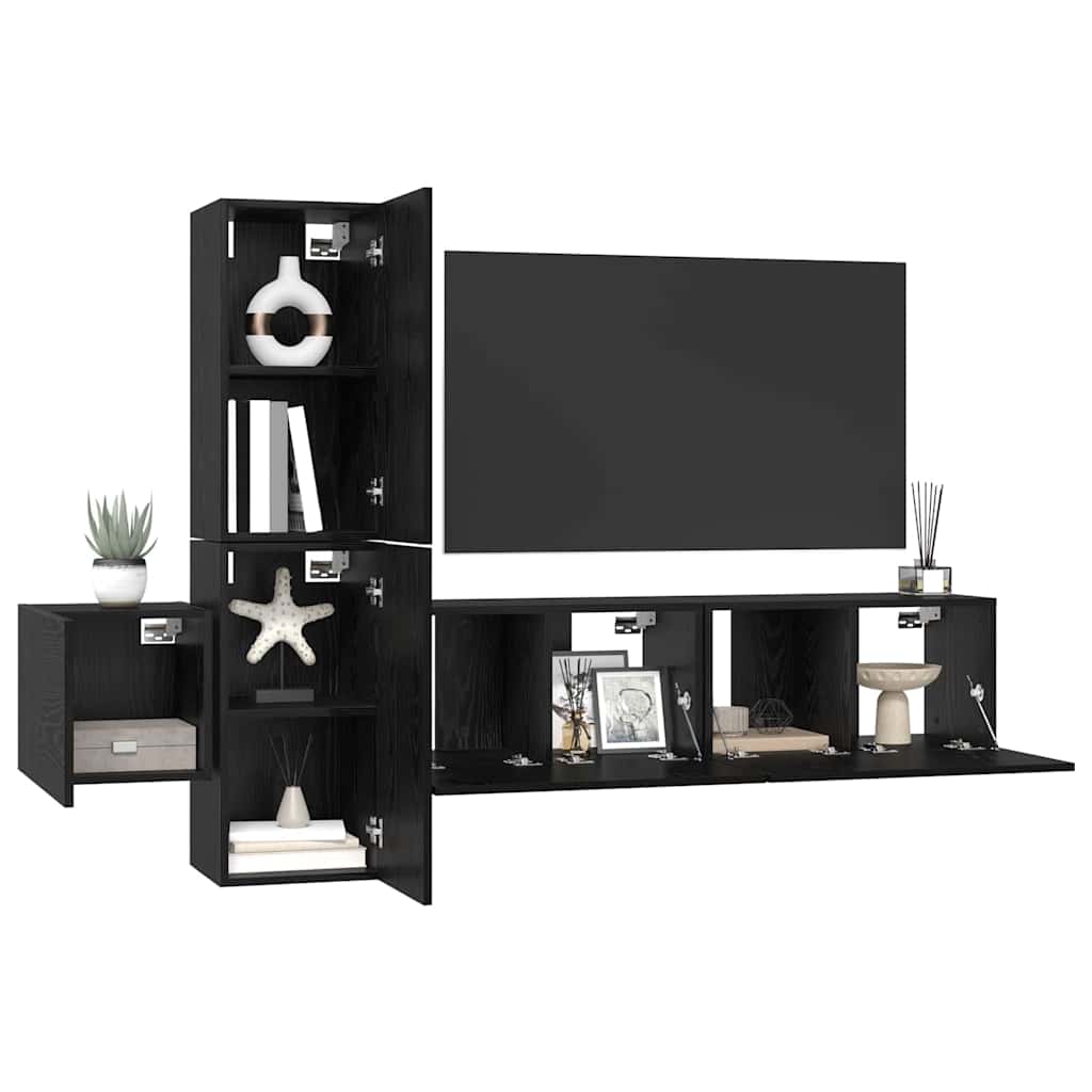 vidaXL Zestaw szafek RTV 5 pcs Czarny Dąb Materiał drewnopochodny