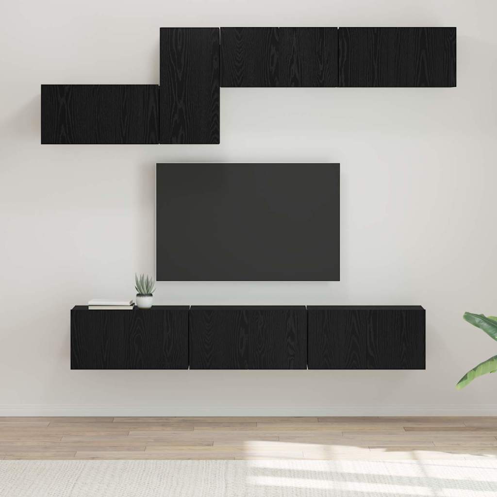 vidaXL Zestaw szafek RTV 7 pcs Czarny Dąb Materiał drewnopochodny