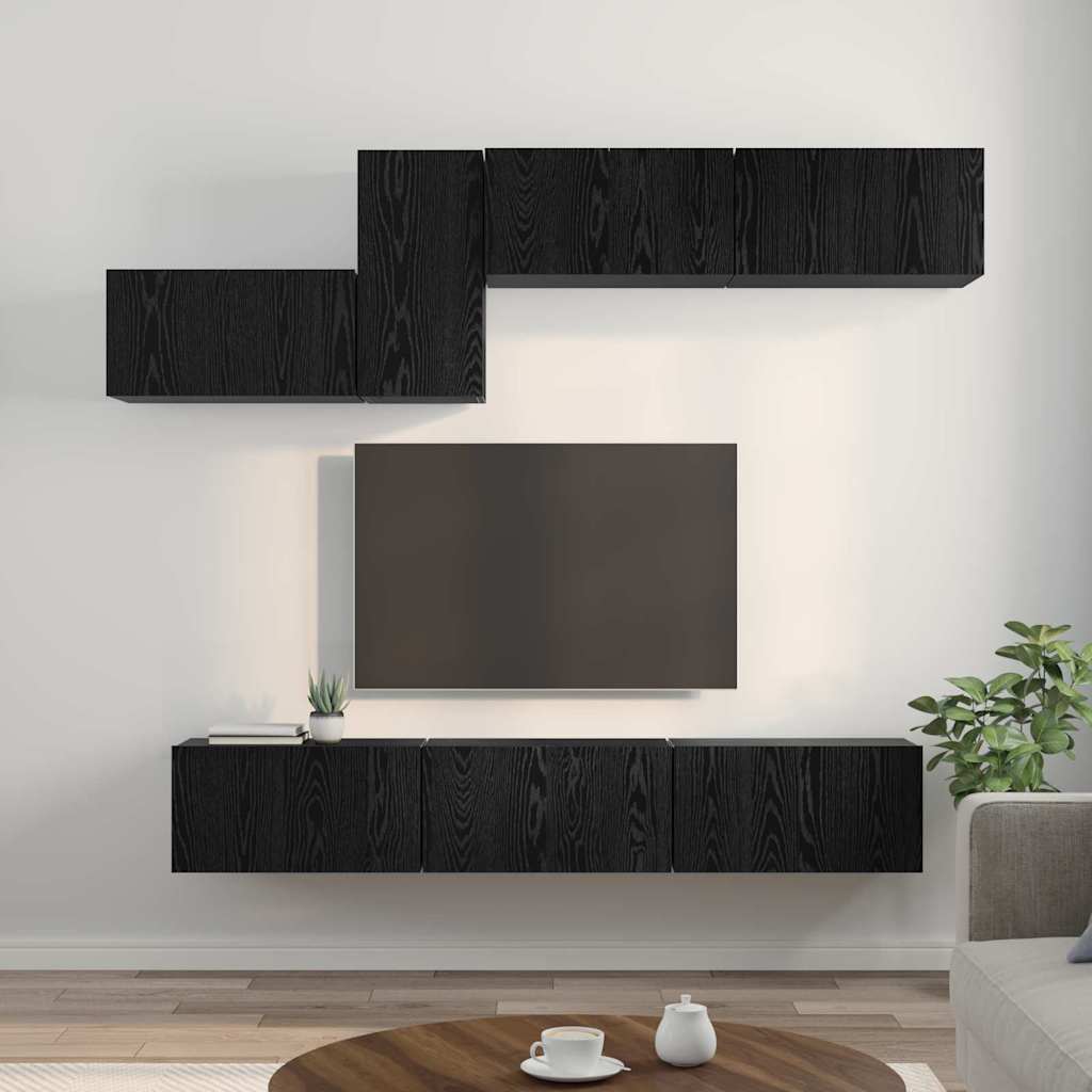 vidaXL Zestaw szafek RTV 7 pcs Czarny Dąb Materiał drewnopochodny