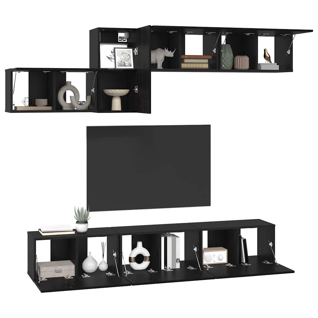 vidaXL Zestaw szafek RTV 7 pcs Czarny Dąb Materiał drewnopochodny