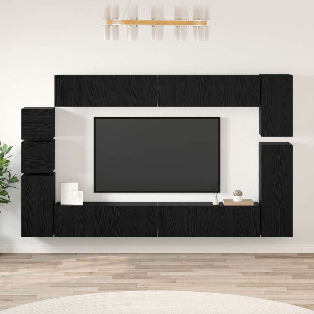 vidaXL Zestaw szafek RTV 9 pcs Czarny Dąb Materiał drewnopochodny