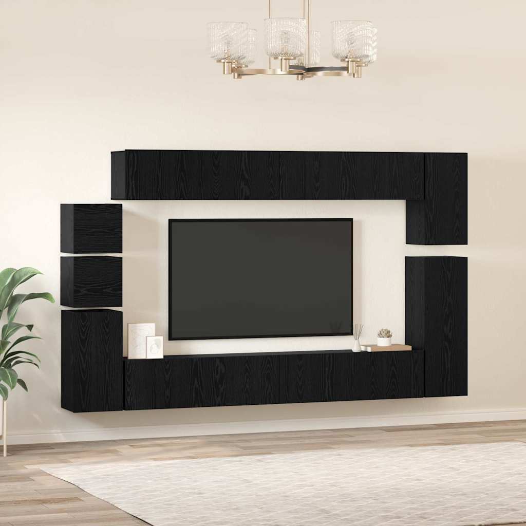 vidaXL Zestaw szafek RTV 9 pcs Czarny Dąb Materiał drewnopochodny