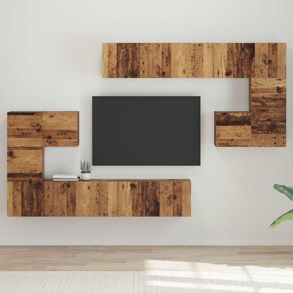 vidaXL Jednostki telewizyjne Montowane na ścianie 4 pcs Stare drewno