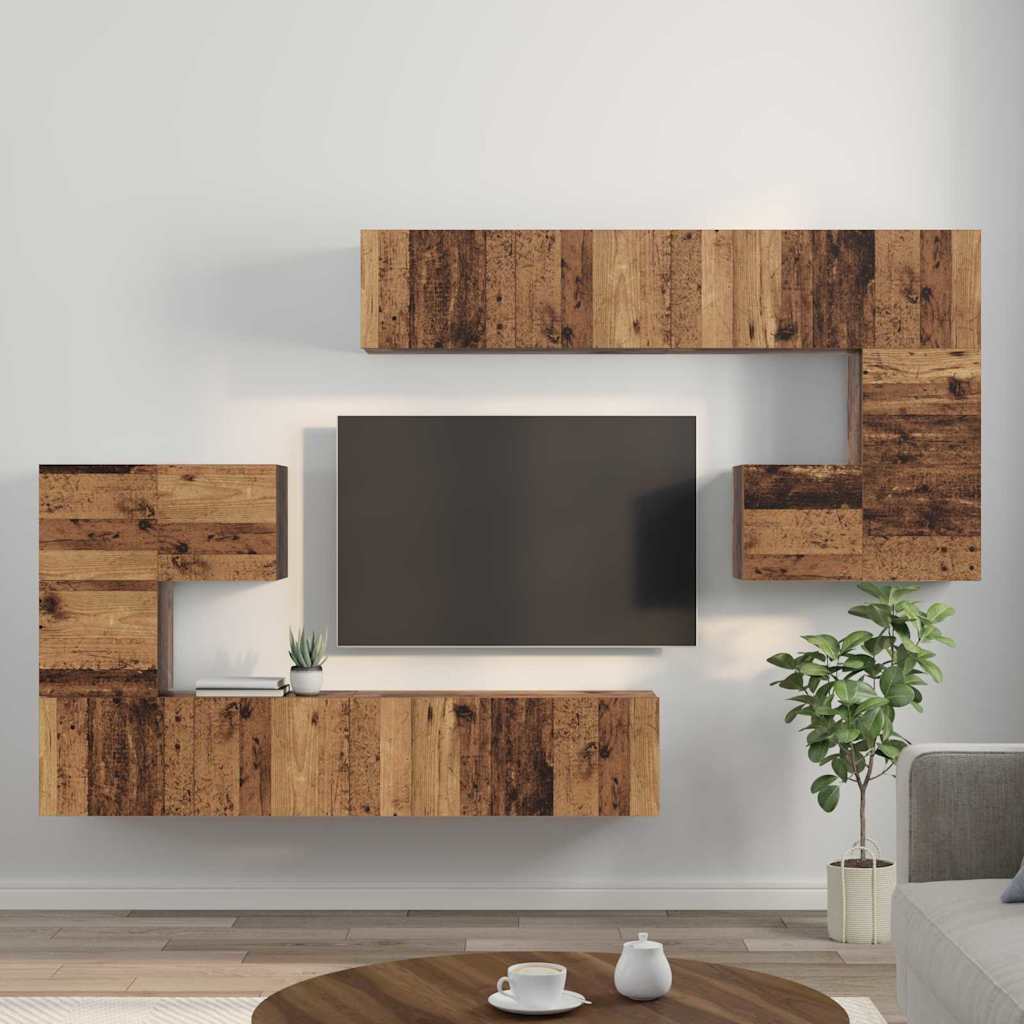 vidaXL Jednostki telewizyjne Montowane na ścianie 4 pcs Stare drewno