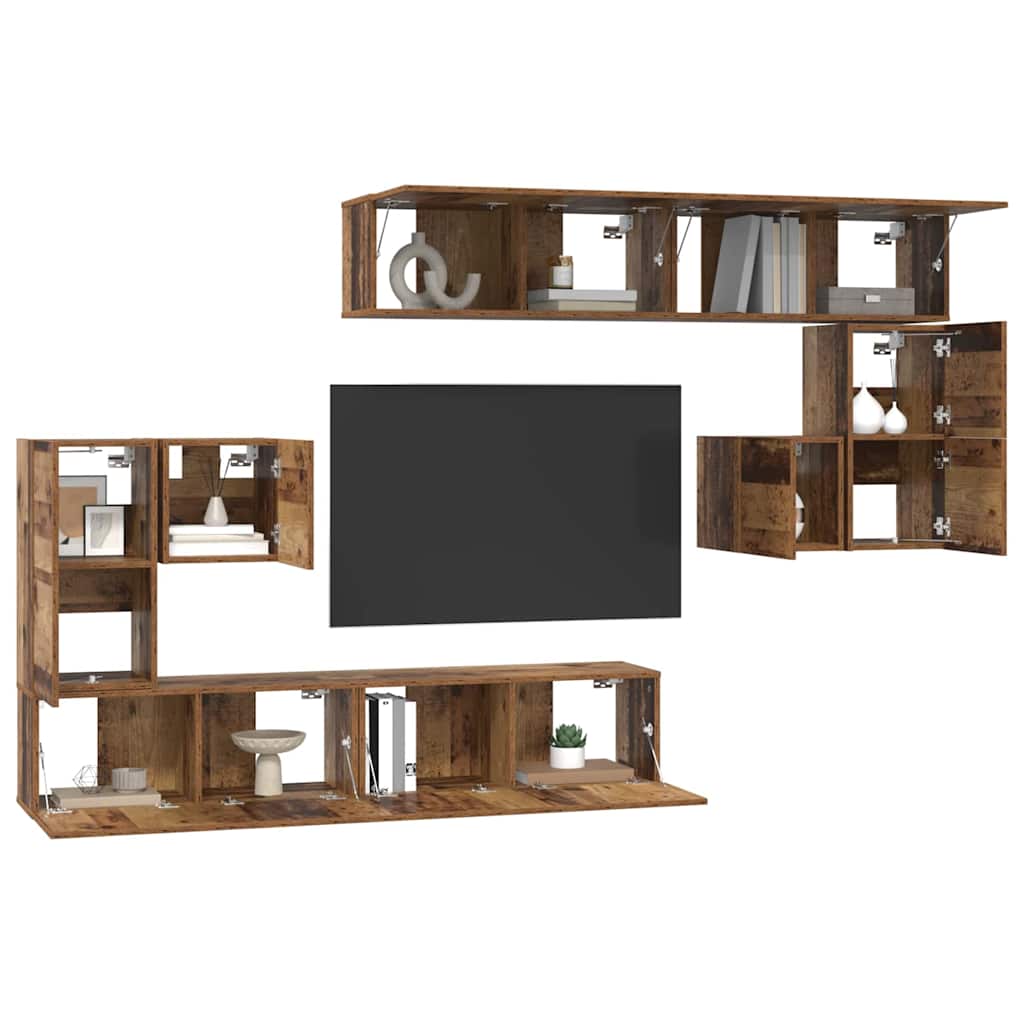 vidaXL Jednostki telewizyjne Montowane na ścianie 4 pcs Stare drewno