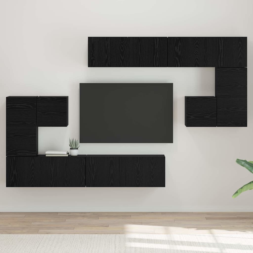 vidaXL Jednostki telewizyjne 4 pcs Czarny Dąb Materiał drewnopochodny