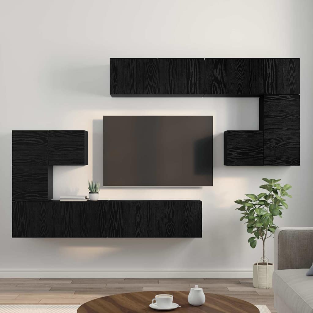vidaXL Jednostki telewizyjne 4 pcs Czarny Dąb Materiał drewnopochodny