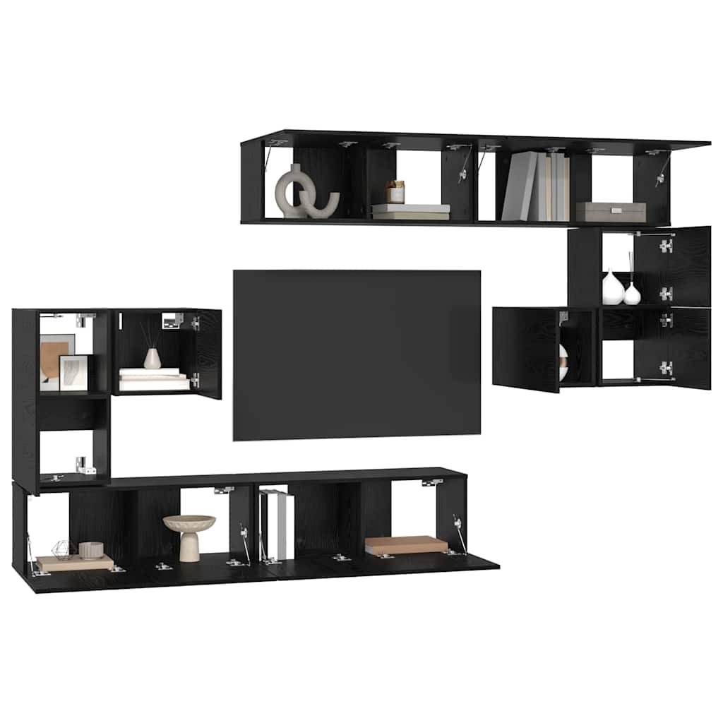 vidaXL Jednostki telewizyjne 4 pcs Czarny Dąb Materiał drewnopochodny