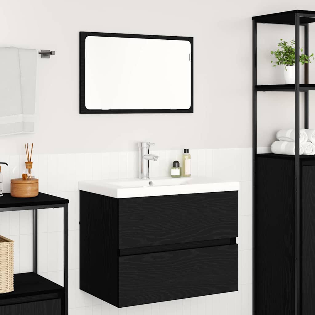 vidaXL Zestaw mebli łazienkowych z szufladą Z lustrem 3 pcs Czarny Dąb