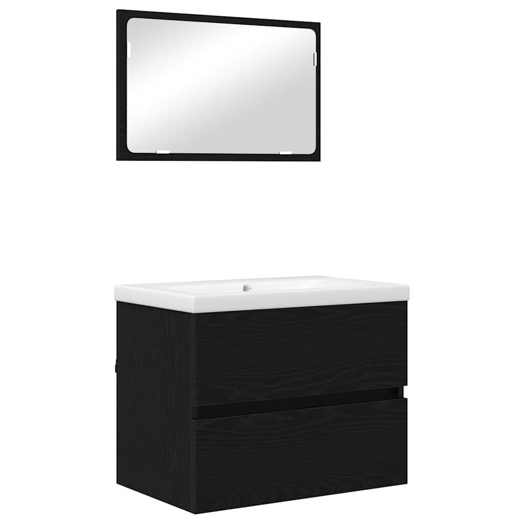 vidaXL Zestaw mebli łazienkowych z szufladą Z lustrem 3 pcs Czarny Dąb