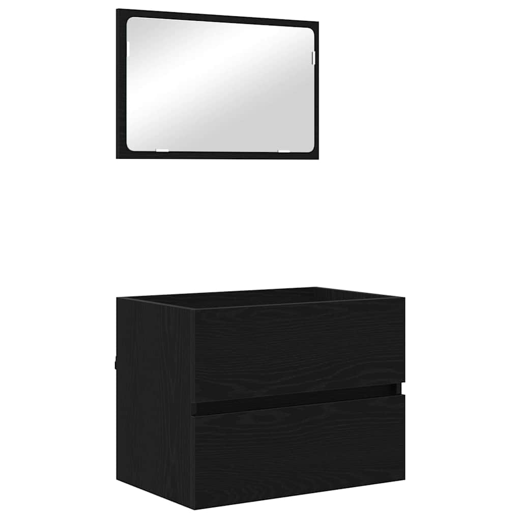 vidaXL Zestaw mebli łazienkowych z szufladą Z lustrem 3 pcs Czarny Dąb
