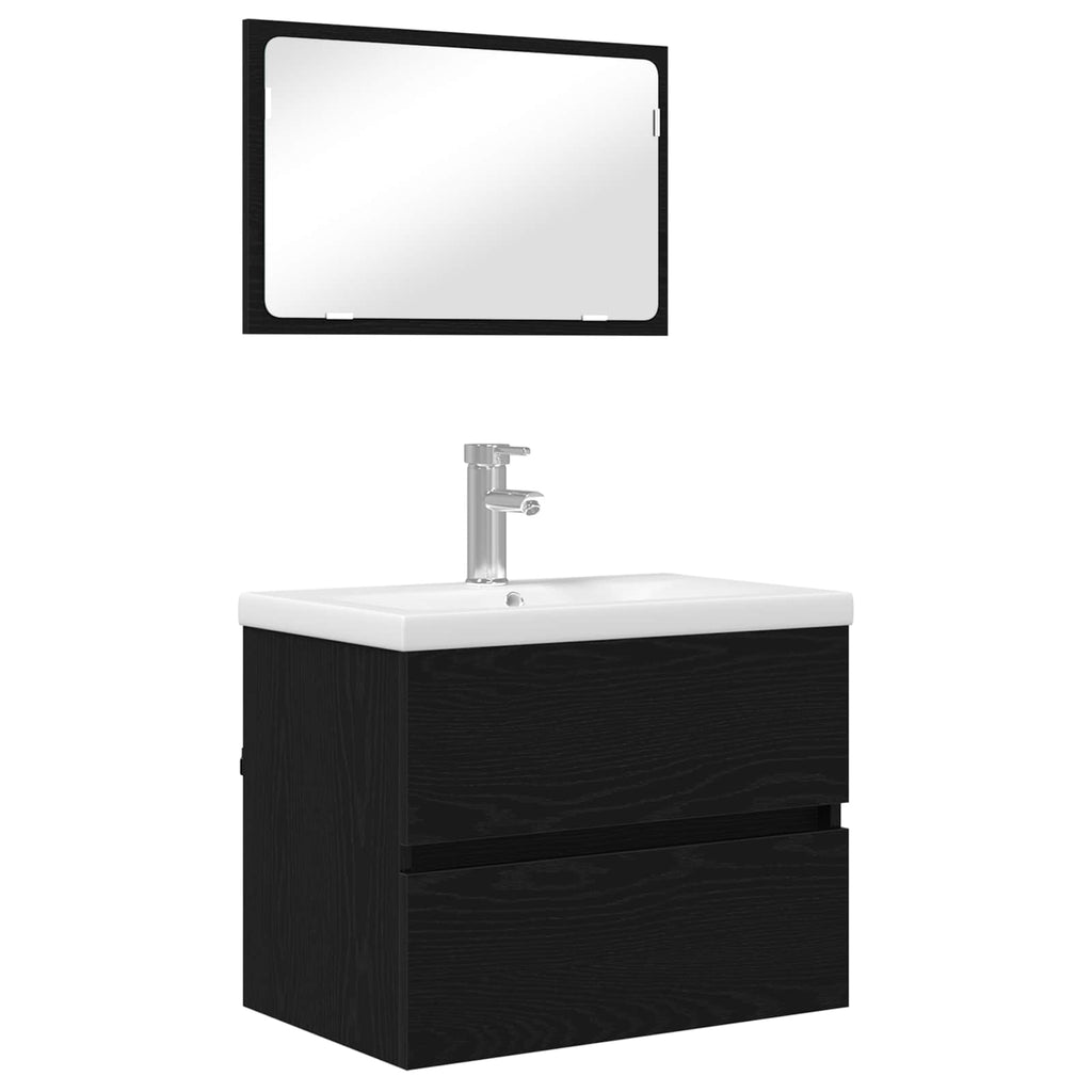 vidaXL Zestaw mebli łazienkowych z szufladą Z lustrem 3 pcs Czarny Dąb