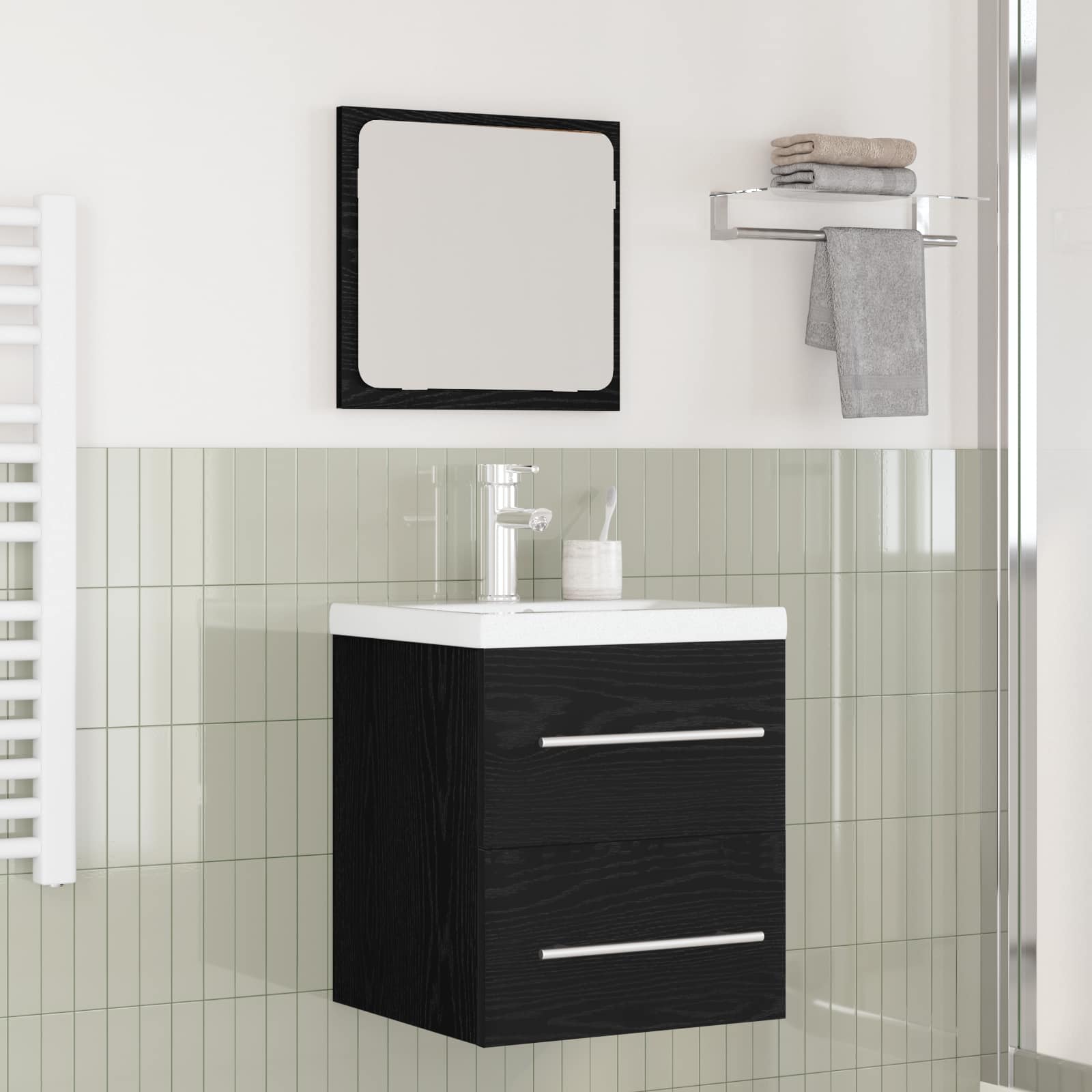 vidaXL Zestaw mebli łazienkowych z szufladą Z lustrem 2 pcs Czarny Dąb