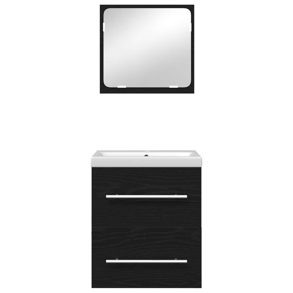 vidaXL Zestaw mebli łazienkowych z szufladą Z lustrem 2 pcs Czarny Dąb
