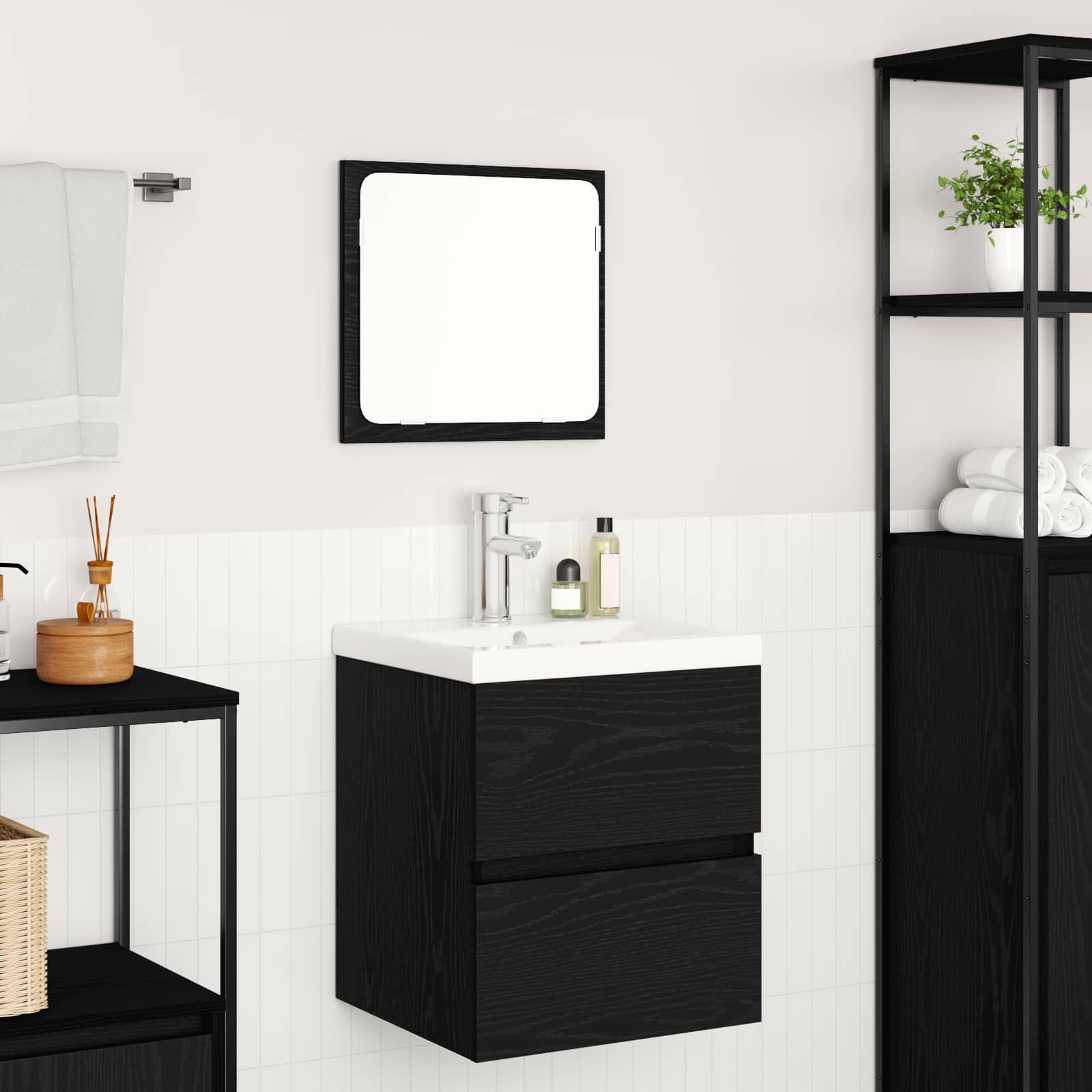 vidaXL Zestaw mebli łazienkowych z szufladą 2 pcs Czarny Dąb i Biały