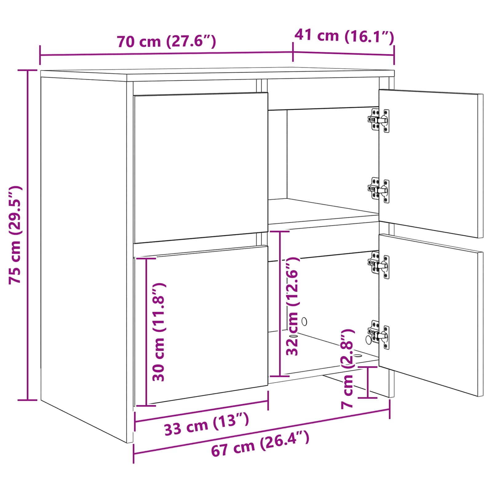 vidaXL Komody 2 pcs Czarny dąb 70 x 41 x 75 cm Materiał drewnopochodny