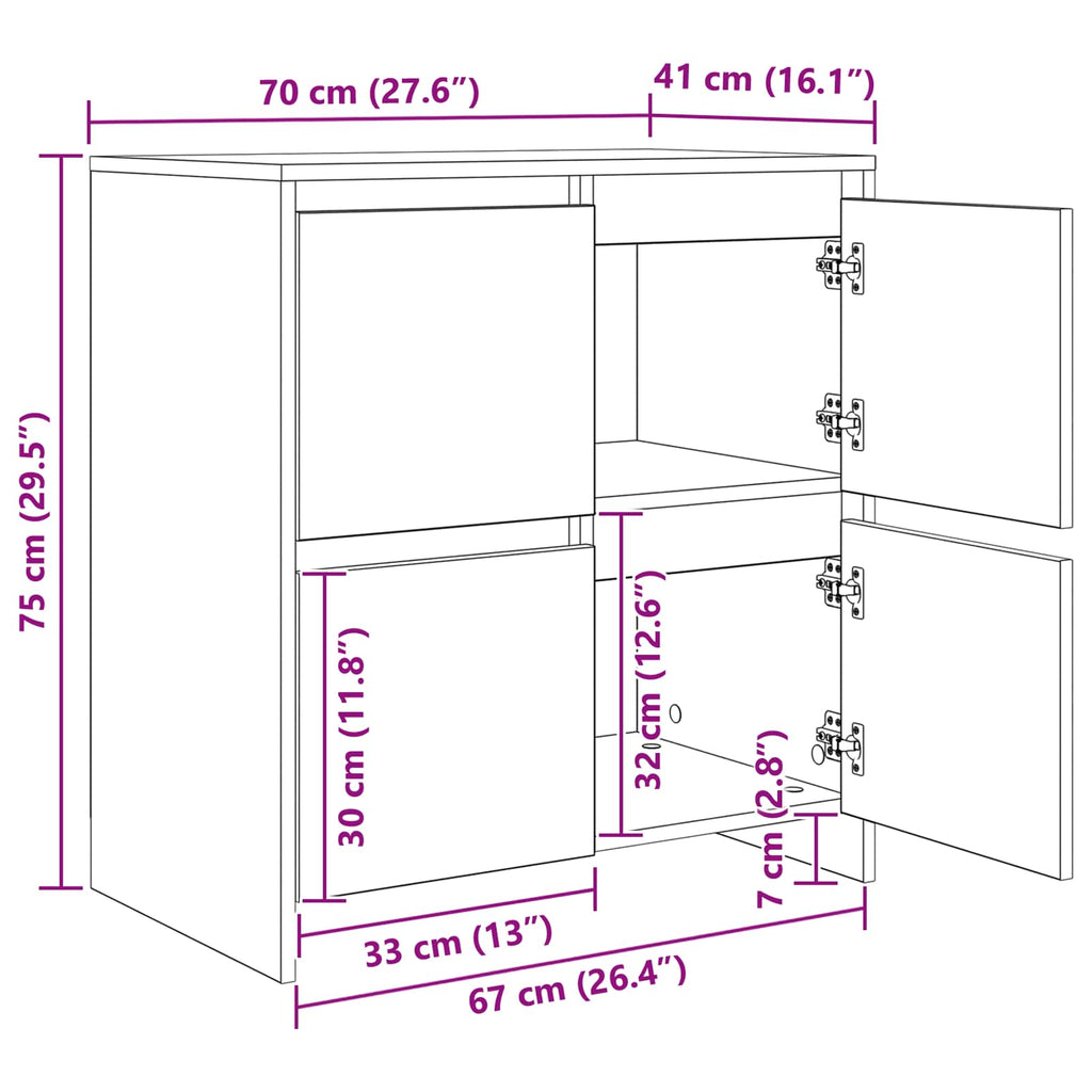 vidaXL Komody 2 pcs dąb artisan 70 x 41 x 75 cm