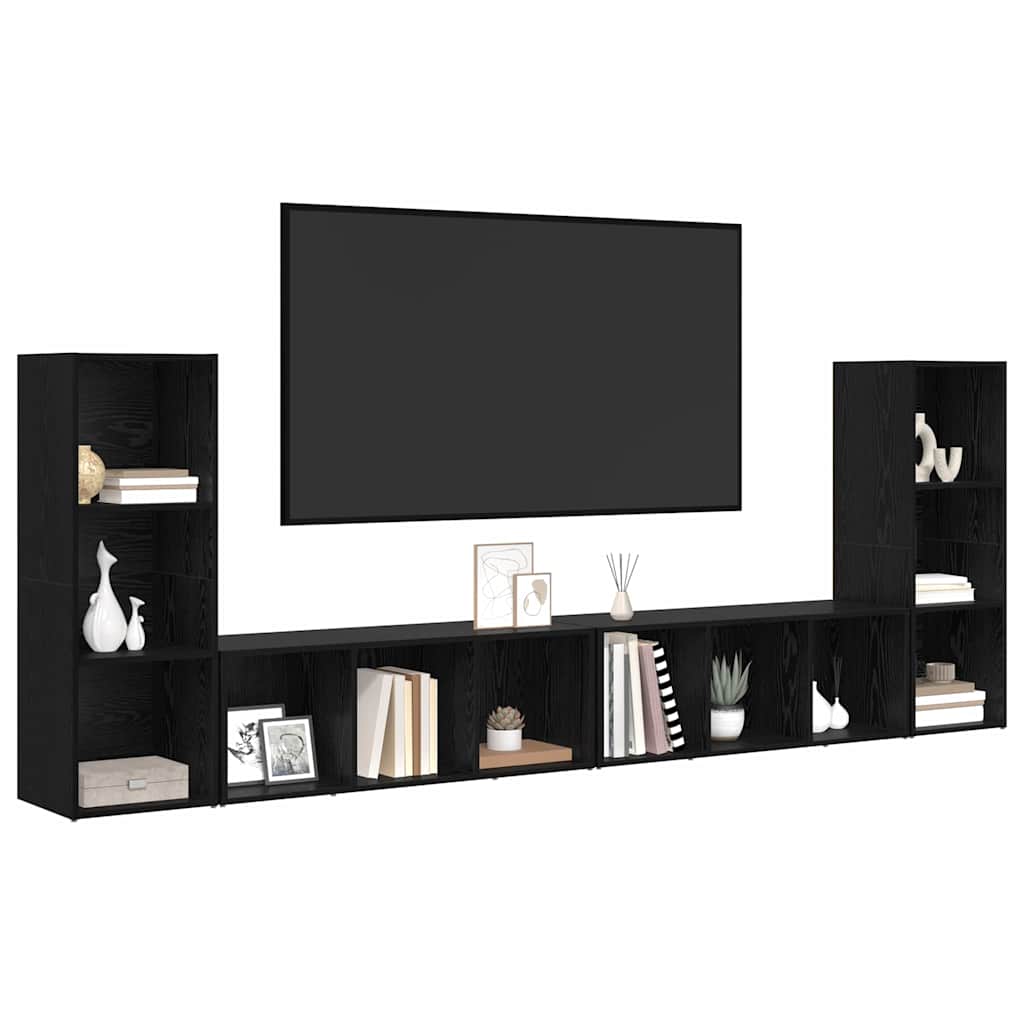 vidaXL Zestaw szafek RTV 4 pcs Czarny Dąb 37 x 35 x 107 cm