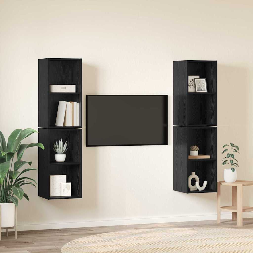 vidaXL Zestaw szafek RTV 4 pcs Czarny Dąb 37 x 37 x 72 cm