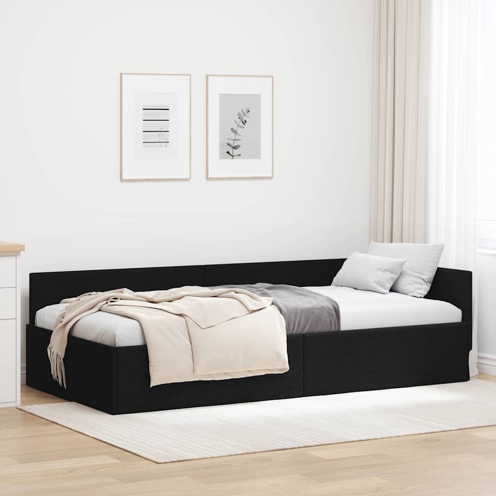 vidaXL Rama łóżka narożnego Z zagłówkiem Czarny 80 cm x 200 cm tkanina