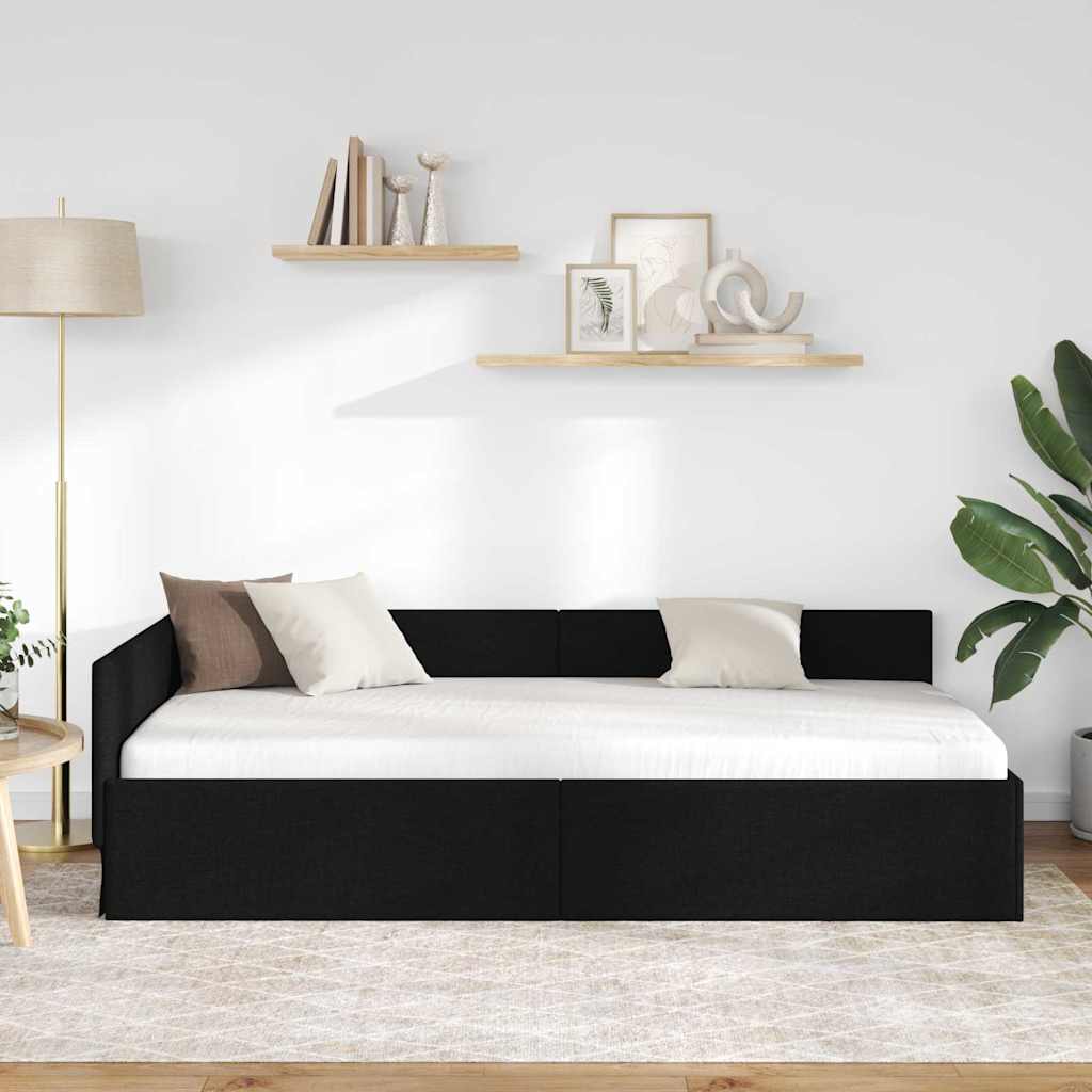 vidaXL Rama łóżka narożnego Z zagłówkiem Czarny 80 cm x 200 cm tkanina
