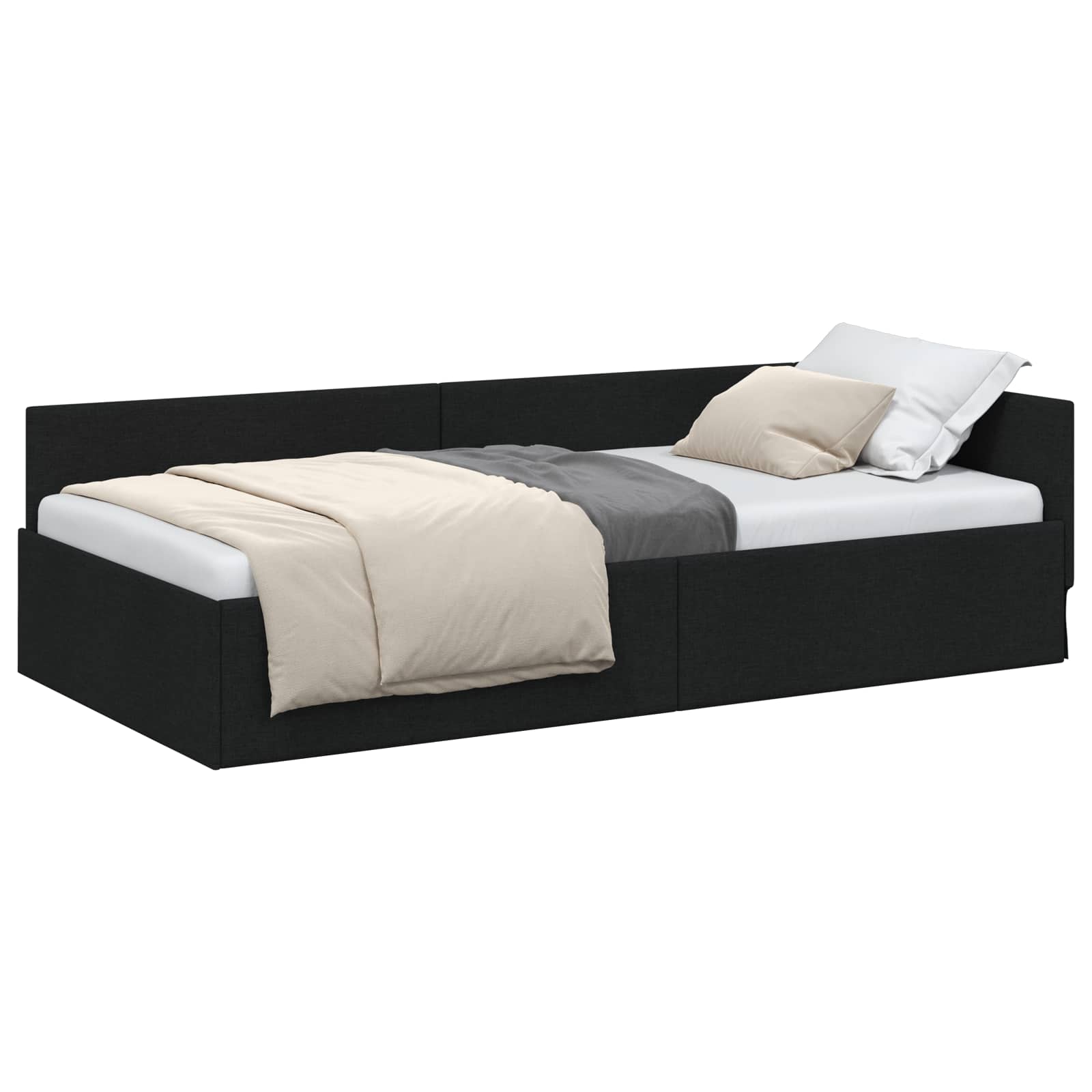 vidaXL Rama łóżka narożnego Z zagłówkiem Czarny 80 cm x 200 cm tkanina